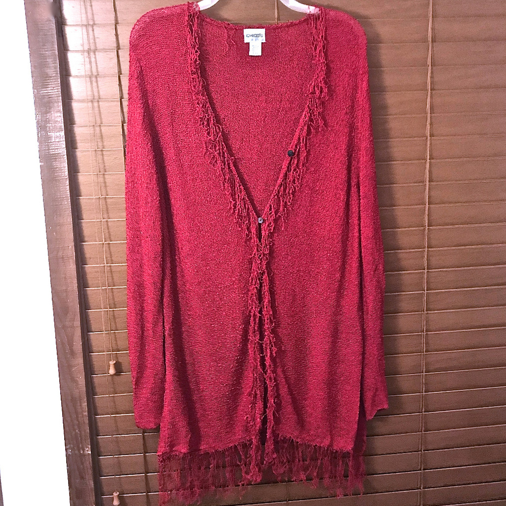 Chico's Long Cardigan Sweater w/ Fringe ~ A304